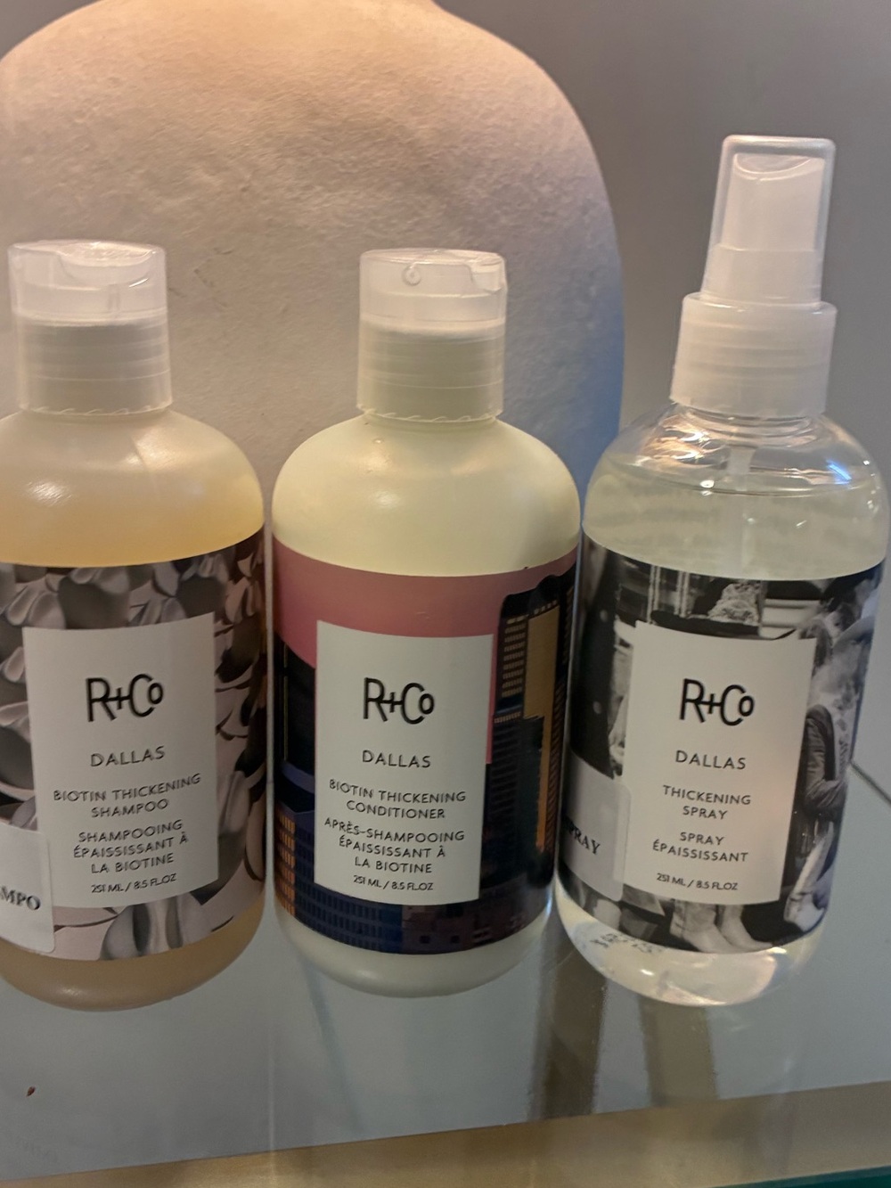 R+Co Dallas Biotin Thickening Shampoo Conditioner Spray 3pc Set NEW
